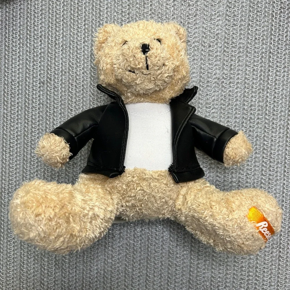 Galerie Reeses Biker Plush Bear Unisex Small Tan Excellent Faux Leather Jacket